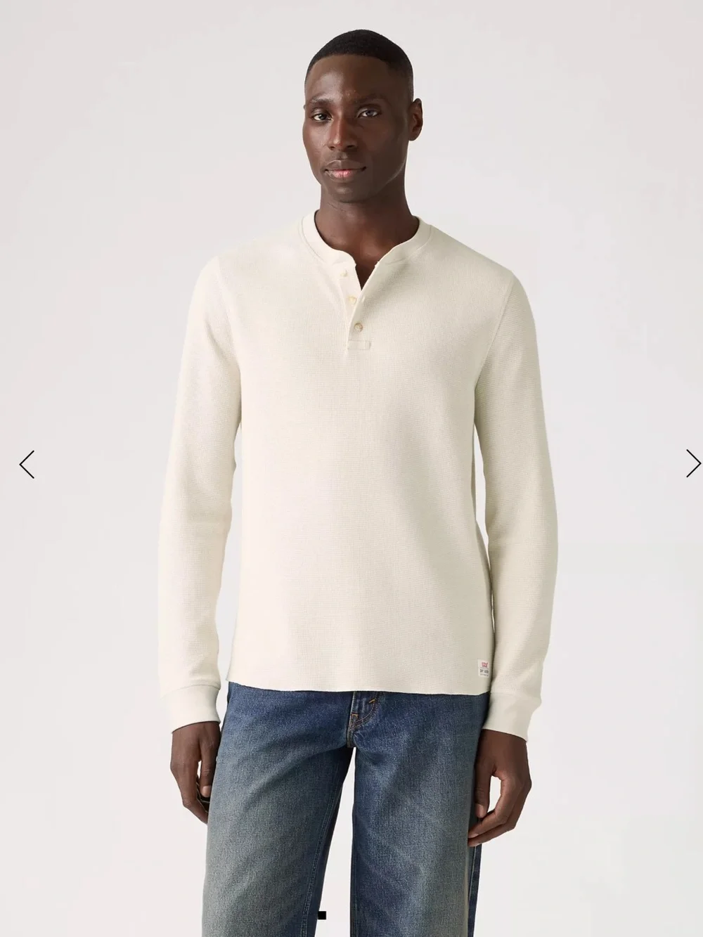 Levi’s Men's White Long-Sleeve Dry Good Henley Shirt Waffle Knit Texture Size XL